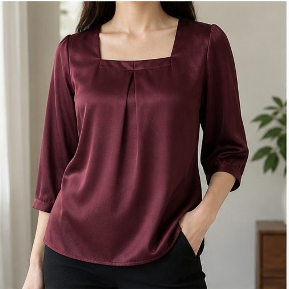 Burgundy Peplum Top - Picture 2 of 6